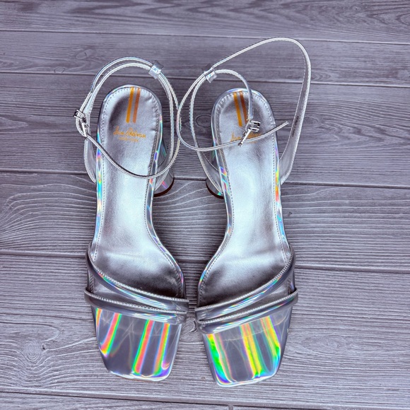 Sam Edelman circus kia block heels sandals holographic silver strap shoes 11 - Picture 7 of 11